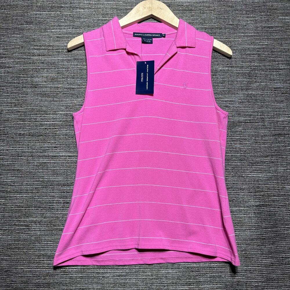 Ralph Lauren Sport Polo Shirt Women's Large Pink Striped Sleeveless Golf